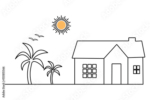 House continuous one line art drawing of white background 