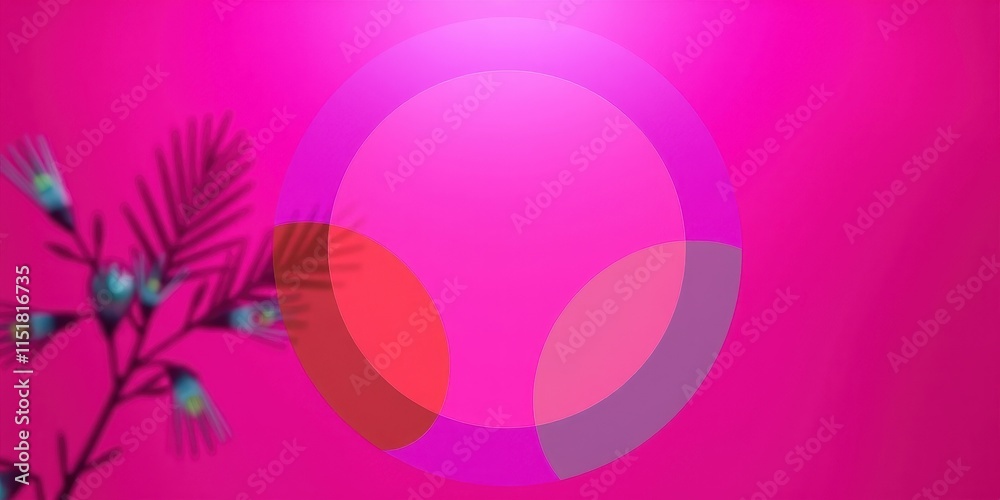 Abstract Pink Background with Overlapping Circles and Plant Shadow Abstract Pink Background with Overlapping Circles and Plant Shadow