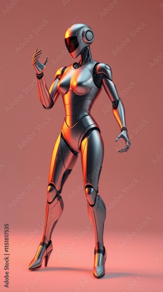 A stunning robot showcases its dance moves in a high-tech environment. Its shiny exterior gleams under colorful lights, blending art and technology seamlessly A stunning robot showcases its dance moves in a high-tech environment. Its shiny exterior gleams under colorful lights, blending art and technology seamlessly