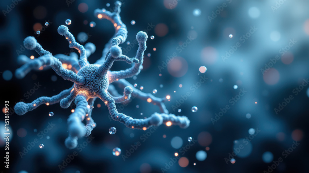 Obraz premium Image of a neuron with Semaglutide highlighted for scientific research or study.