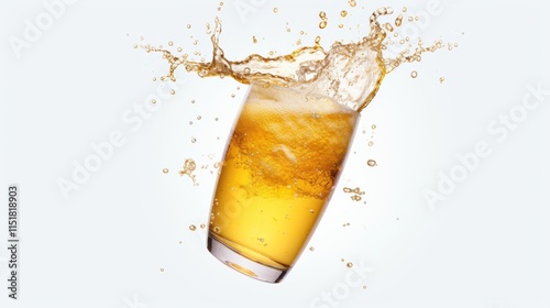 A frothy splash of golden beer erupting from a tall glass, capturing the effervescence and refreshing nature of the drink, isolated on a transparent background