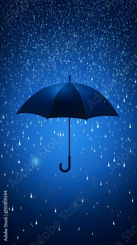 Wallpaper Mural Blue raindrops falling on a flat vector illustration of an umbrella, with simple line art and a minimalistic style Torontodigital.ca