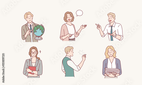 character set of man and woman teacher, tutor and educator. Hand drawn style vector design illustrations.