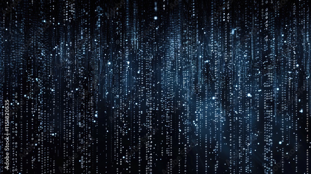 A seamless pattern of binary code cascading over a dark background, creating a digital rain effect A seamless pattern of binary code cascading over a dark background, creating a digital rain effect