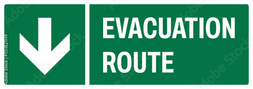 ISO emergency and first aid safety signs uppercase text_evacuation route down_landscape size 1/2 a4,a3,a2,a1	 
