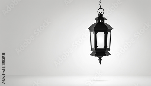 Black lantern with shadow on white background with copyspace photo