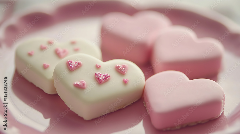 Heart-Shaped Pink and White Chocolates with Decorative Sprinkles