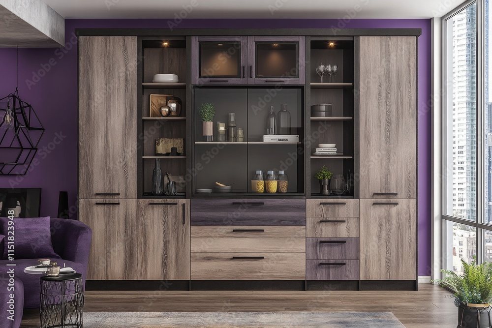 custom made wallpaper toronto digitalModern Wood and Glass Cabinet in Purple Room