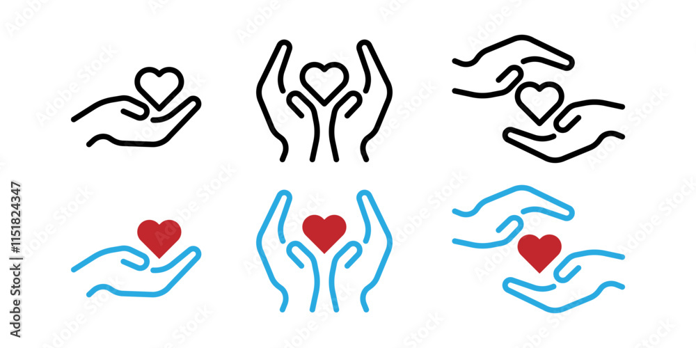 Vector illustration of heart in hand icon set isolated on transparent background Vector illustration of heart in hand icon set isolated on transparent background