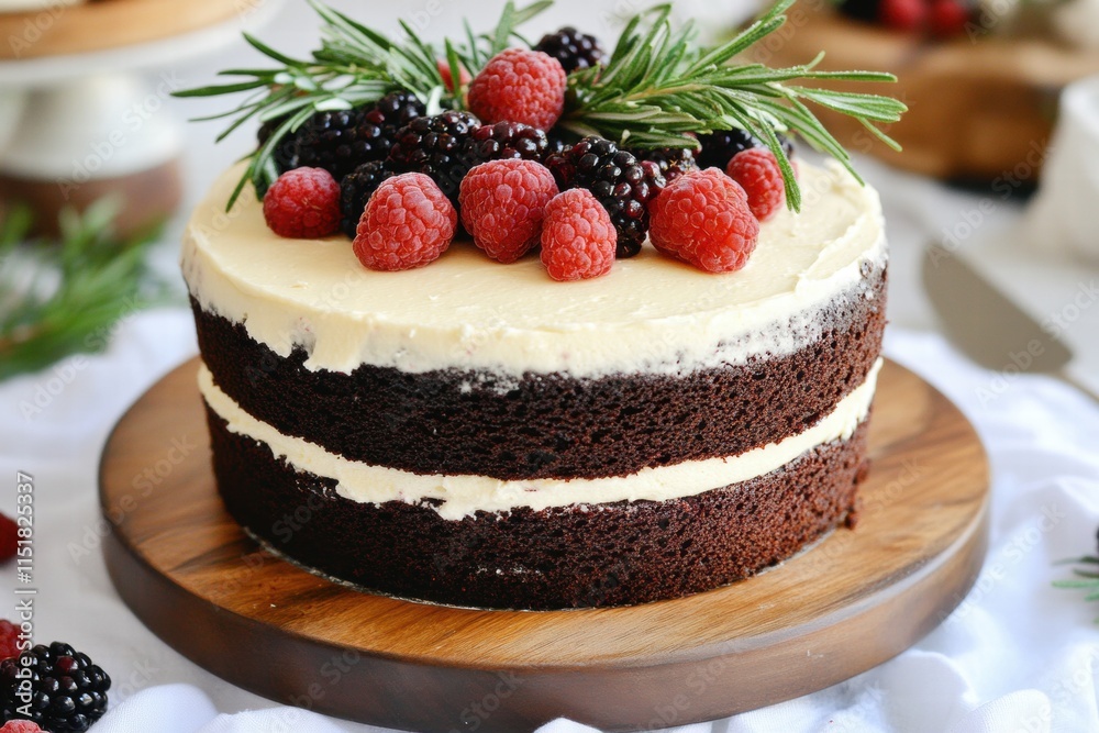 Delicious Chocolate Cake with Fresh Raspberries and Blackberries Delicious Chocolate Cake with Fresh Raspberries and Blackberries