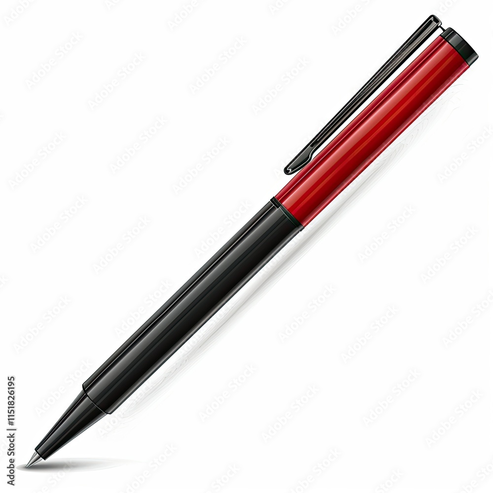 A sleek black and red pen designed for writing and drawing. isolated on white background A sleek black and red pen designed for writing and drawing. isolated on white background