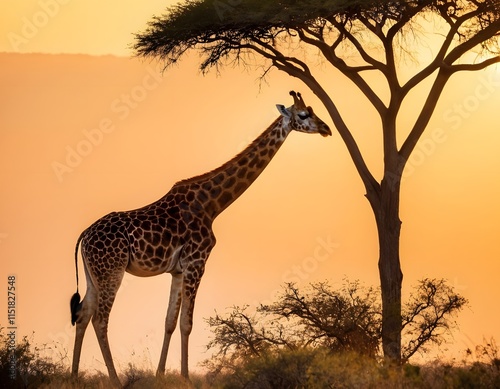 Nature's Giraffe: A Photorealistic Portrait in the African Bush, Generative AI photo