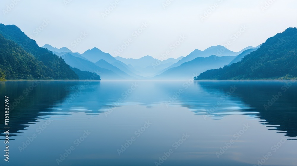 Serene Lake Surrounded by Symmetrical Mountains Serene Lake Surrounded by Symmetrical Mountains