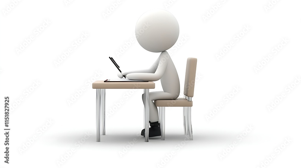 3D Stick Figure Focused on Writing 3D Stick Figure Focused on Writing