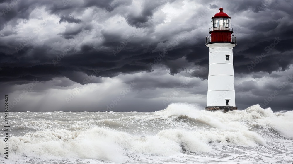 Massive Storm Waves Crash Against a Lighthouse Massive Storm Waves Crash Against a Lighthouse