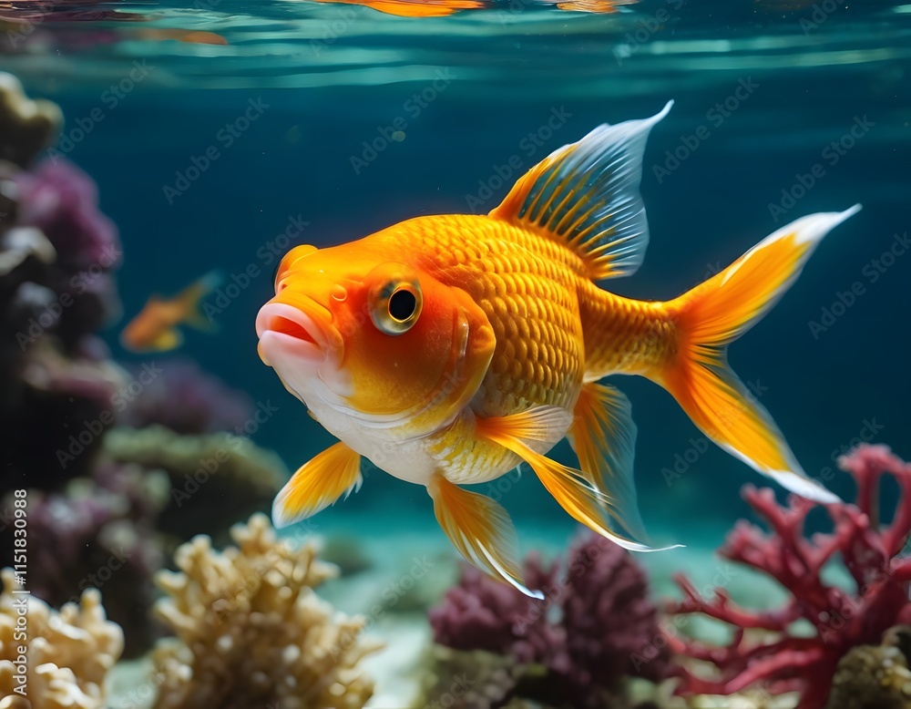 Captivating Close-Up of a Vibrant Goldfish in Sea, Generative AI Captivating Close-Up of a Vibrant Goldfish in Sea, Generative AI