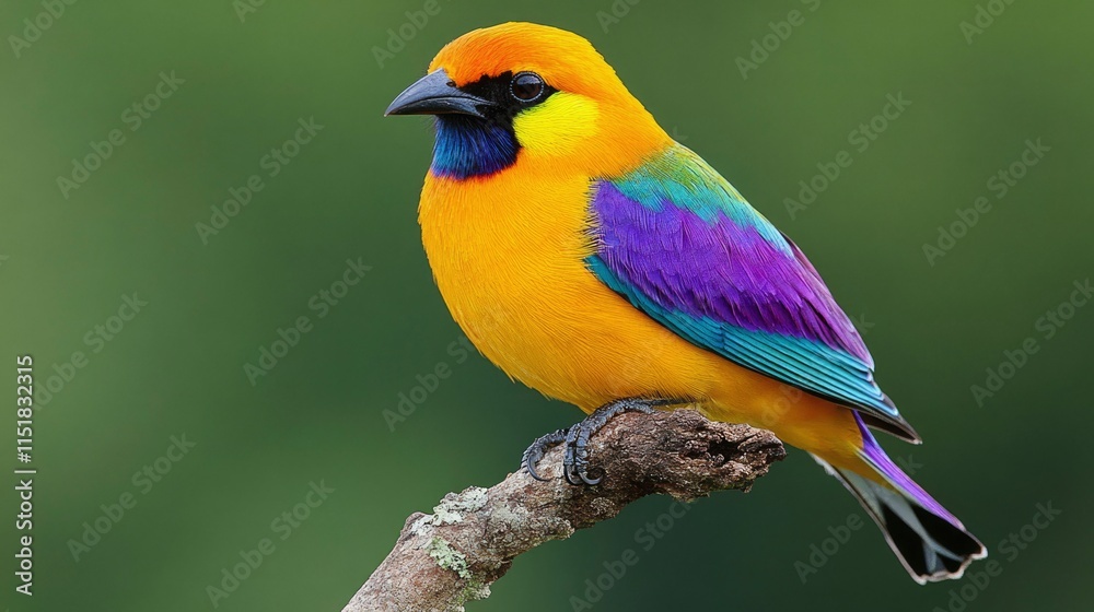 Obraz premium Vibrant Golden Tanager Perched on a Branch
