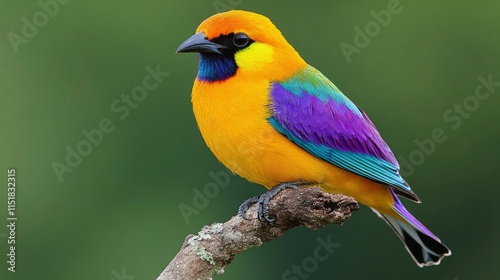 Vibrant Golden Tanager Perched on a Branch photo