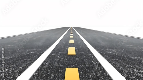 Endless Straight Road Leading to a Bright Horizon in the Distance on White Background