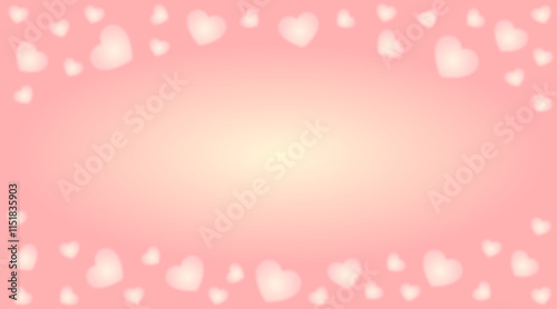 Delicate pink background with hearts. Frame for Valentine's Day or Mother's Day. Copy space. Template of banner, greeting card.