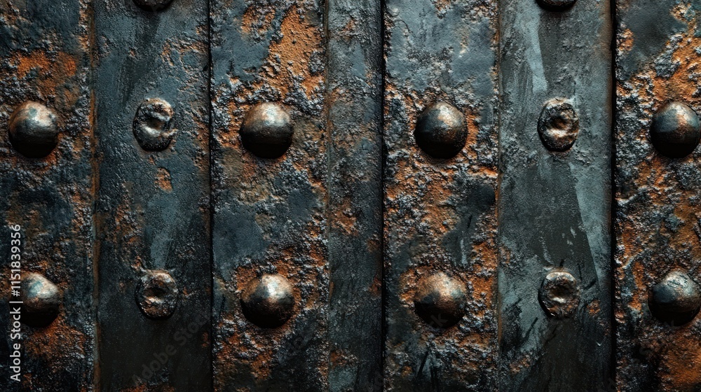 Fototapeta premium Close-up of a rusty metal surface with rivets.