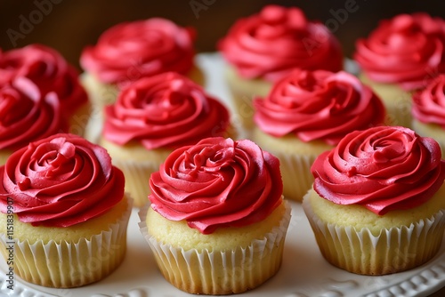 Valentine's Day Cookies and Cupcakes with Red Heart Decorations. photo