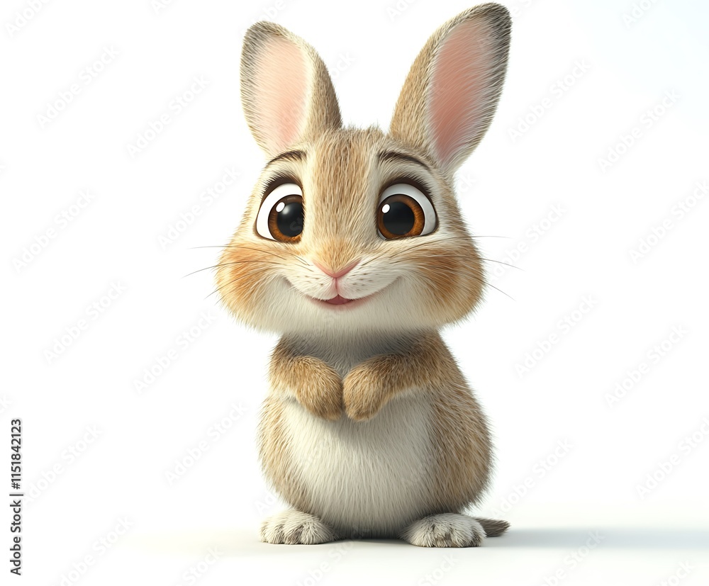 Adorable cartoon bunny rabbit sitting, looking at camera, isolated on white background. Adorable cartoon bunny rabbit sitting, looking at camera, isolated on white background.