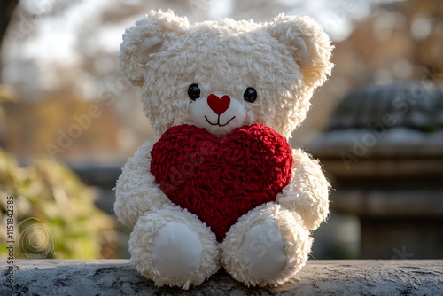 Valentine's Day Teddy Bear with Red Heart in a Cute Display. photo