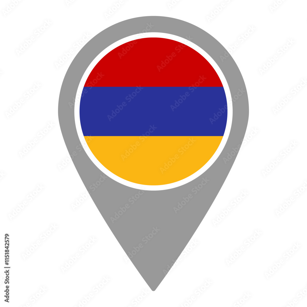 Armenia flag location pin, flag application, Flag on Location Pin, graphic design, map pointer, vector illustration.