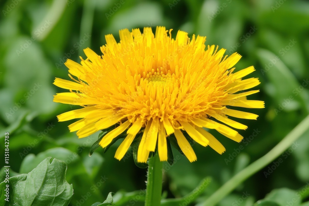 Bright Yellow Dandelion Flower in Green Meadow Bright Yellow Dandelion Flower in Green Meadow