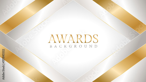 Awards background with gold and silver ribbons, perfect for ceremonies, certificates, presentations, and promotions. Modern and luxurious design exuding prestige and professionalism