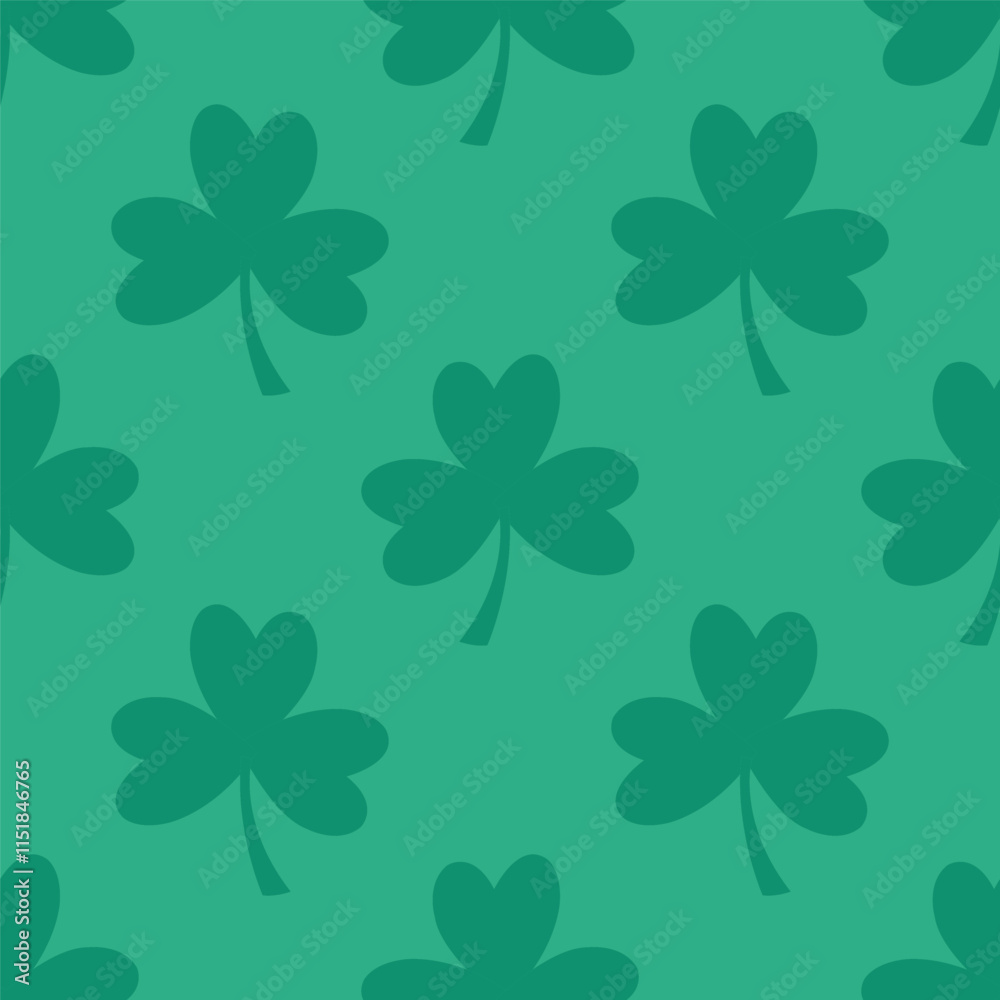 Fototapeta premium Green Saint Patrick's Day seamless pattern. Cute print with clover leaves.
