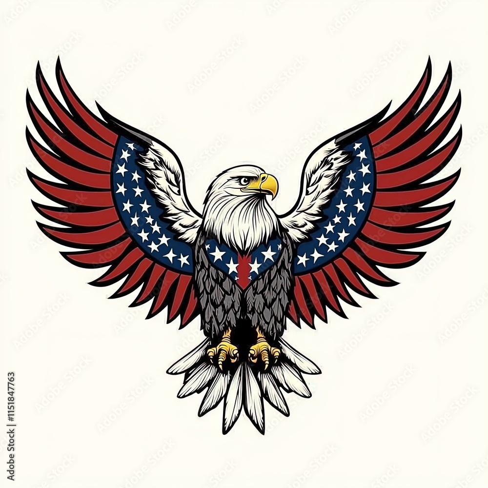 Fototapeta premium American Bald Eagle with American Flag Stars in its Wings