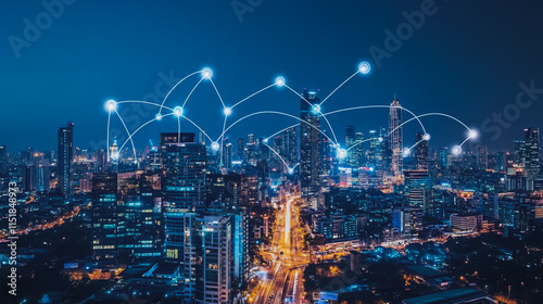 Wallpaper Mural Smart digital city with connection cyber security network reciprocity over the cityscape . future smart wireless digital city and social media networking systems that connects people within the city Torontodigital.ca