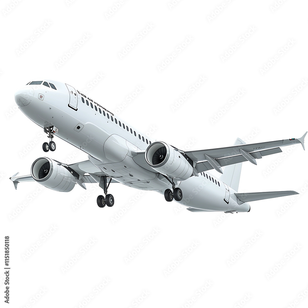 Obraz premium Modern White Airplane in Flight Against a png isolated on transparent background