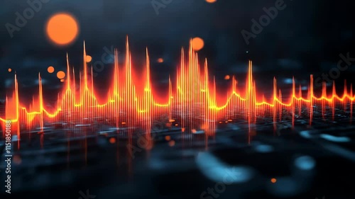 Explore dynamic sound waves represented by striking orange peaks against a black backdrop, showcasing energy
