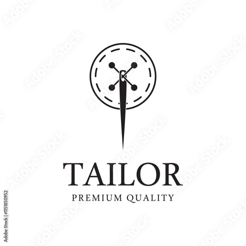 Tailor logo icon illustration template combination of buttons for clothes, thread and sewing machine, for clothing product design