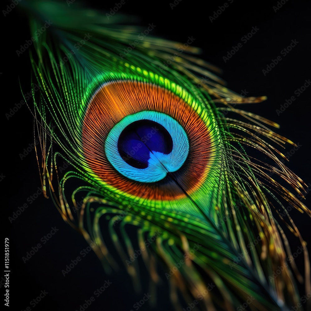 Naklejka premium ,peacock feather on transparent background, peacock feather close up, close up of feather , 
