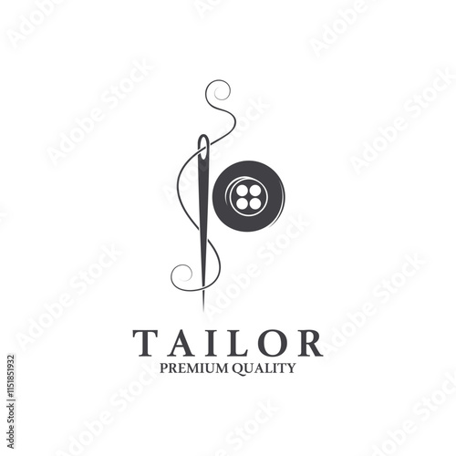 Tailor logo icon illustration template combination of buttons for clothes, thread and sewing machine, for clothing product design