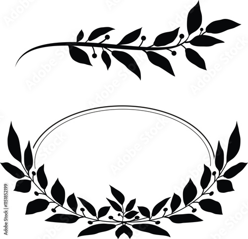 Tree branch and leaf frame on white