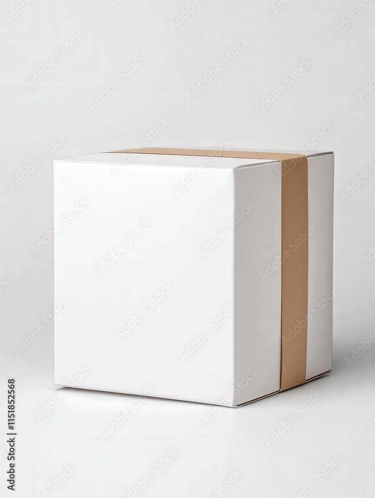 Minimalist design of a square white paper box with a brown ribbon on a plain background, ideal for packaging and gift ideas, creating an elegant presentation. Minimalist design of a square white paper box with a brown ribbon on a plain background, ideal for packaging and gift ideas, creating an elegant presentation.