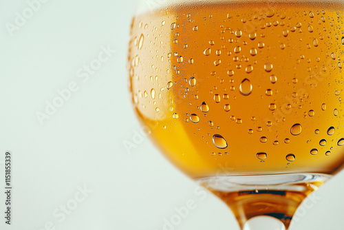 Elegantes Glas mit schaumigem, goldenem Getränk auf hellem Hintergrund

 photo