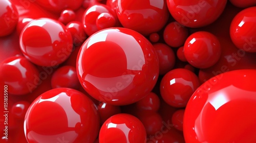 Abstract Red Sphere Composition: A mesmerizing close-up of glossy red spheres, creating a vibrant and dynamic visual texture.