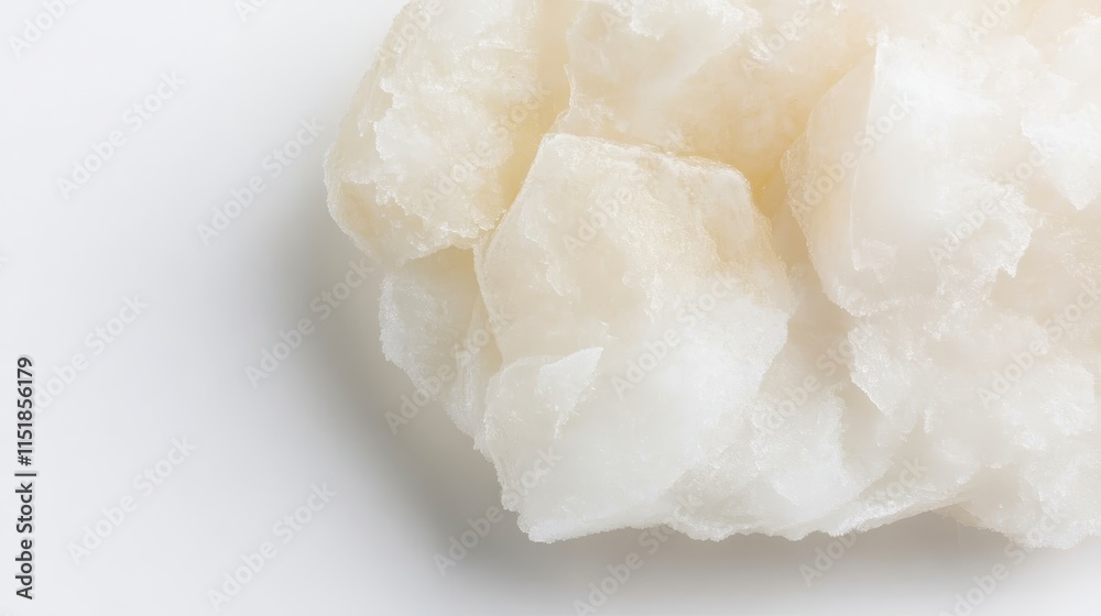 A close-up of a translucent, crystalline mineral chunk with a pale color, showcasing its textured surface against a light background. A close-up of a translucent, crystalline mineral chunk with a pale color, showcasing its textured surface against a light background.
