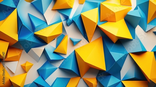 Abstract Geometric Blue and Yellow 3D Shapes