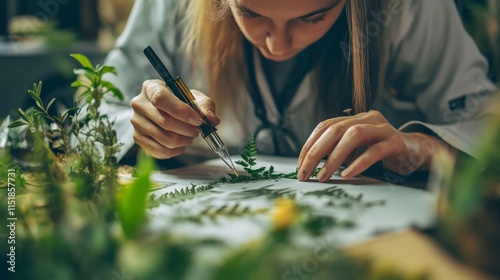A close-up of an animal researcher studying species diversity, cataloging various animals' physical traits and behaviors, contributing to conservation efforts and better understanding of ecological