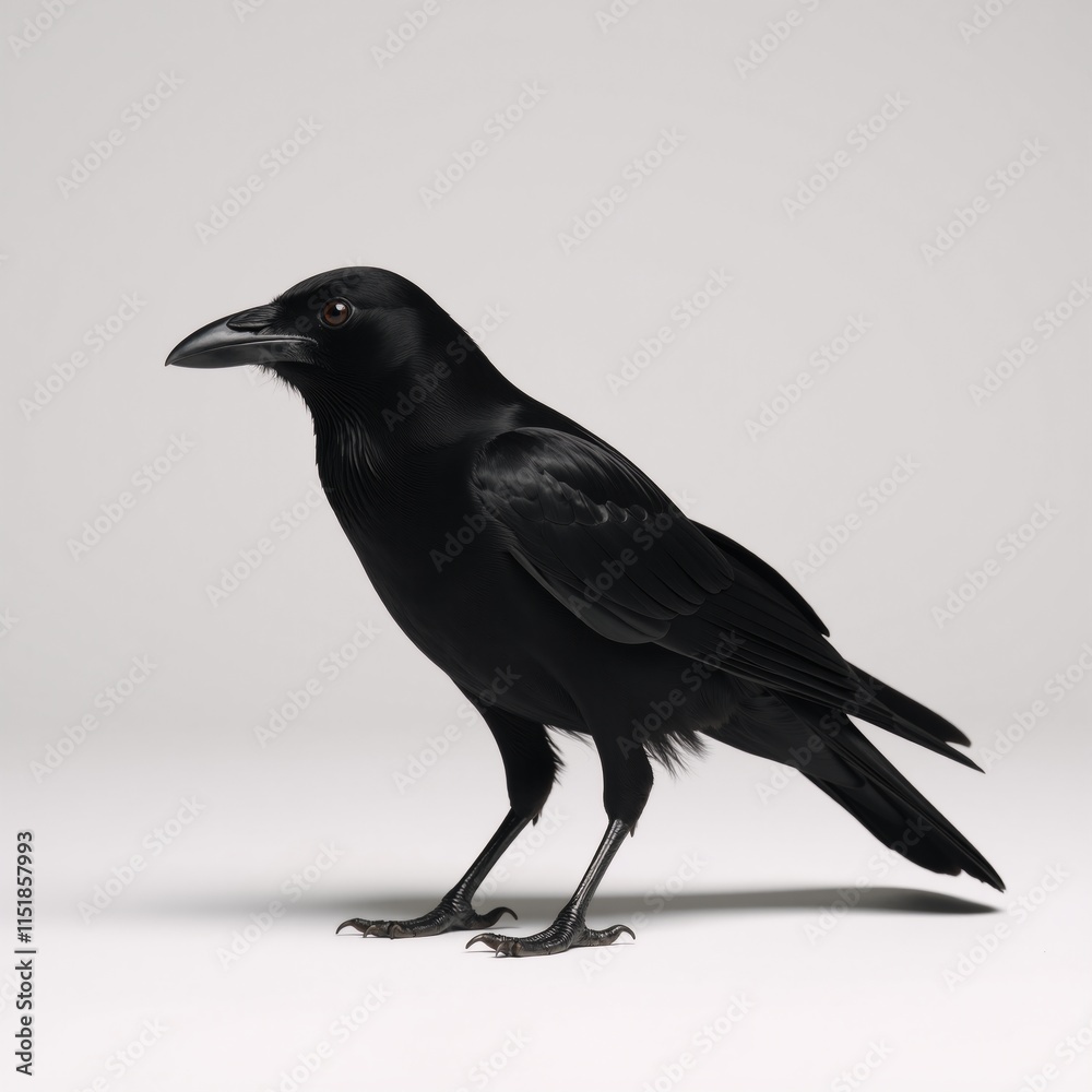 Obraz premium Black crow against pristine white backdrop