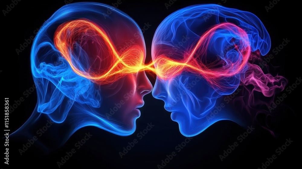 Abstract Representation of Two Human Faces Connected by Energy