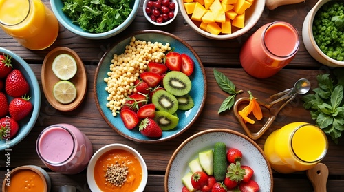 Wallpaper Mural Vibrant Healthy Breakfast Bowl: A Delightful Array of Fresh Fruits, Vegetables, and Smoothies Torontodigital.ca