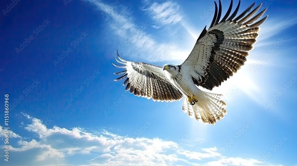 Obraz premium Majestic Eagle Soaring Through A Bright Blue Sky